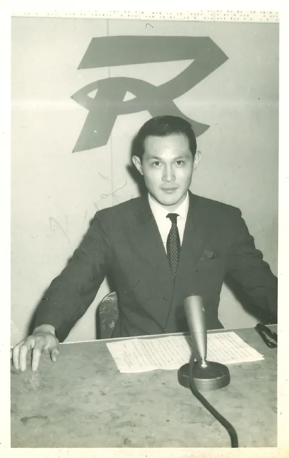 Cecil Chao delivering a radio speech